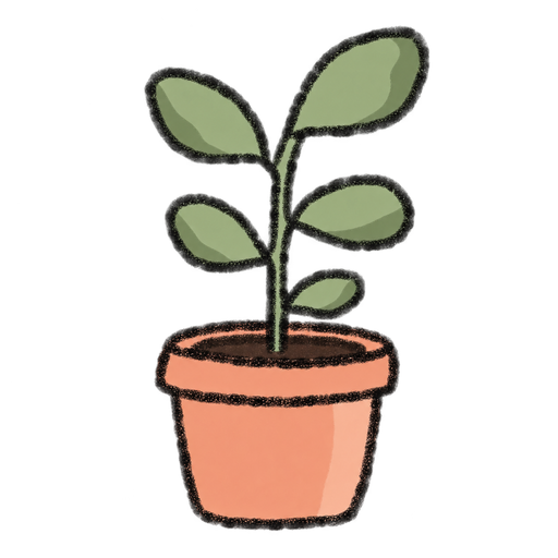 Bunny’s Tree-stage plant illustration, with green leaves in a peach-colored pot